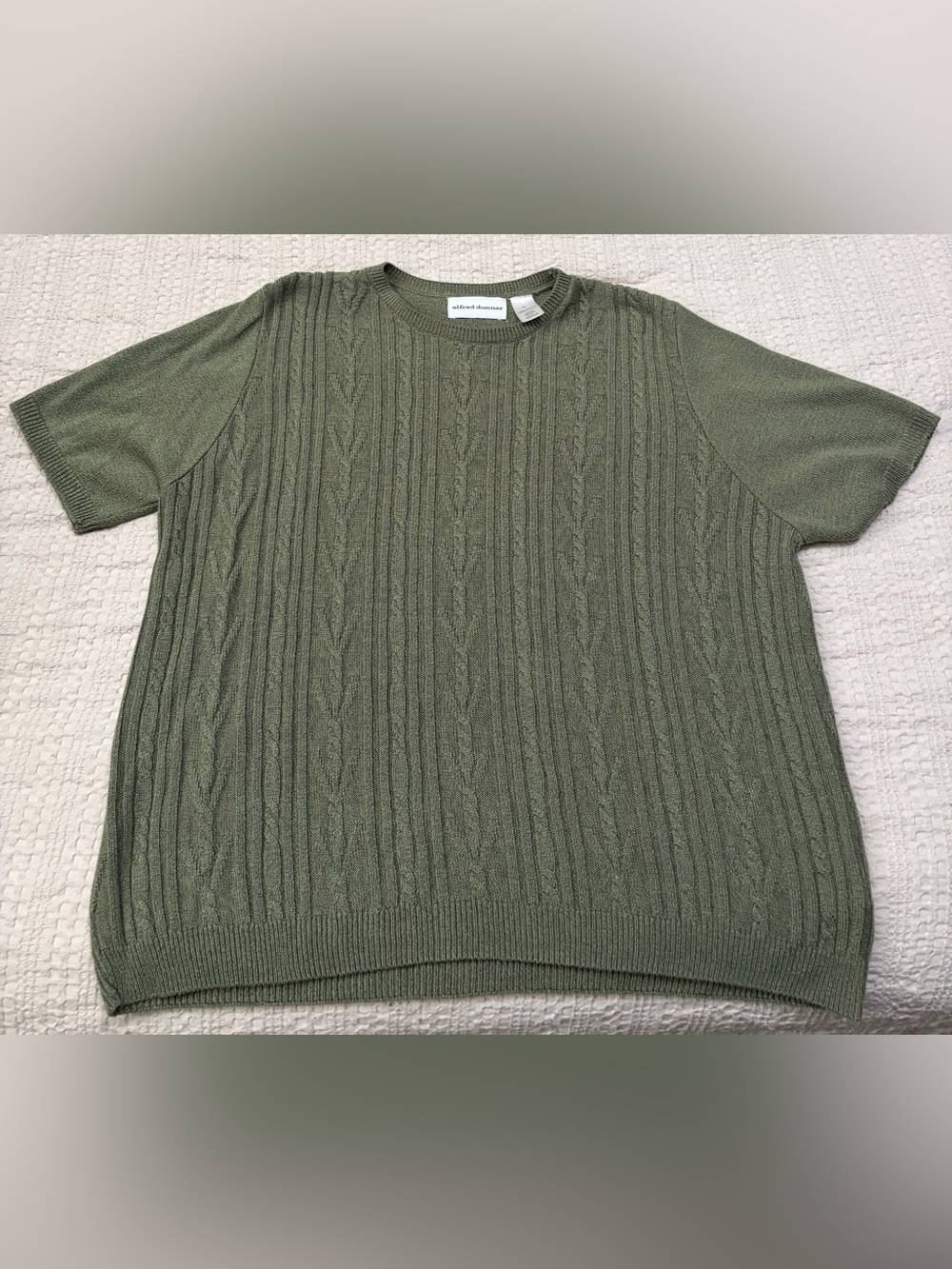 Alfred Dunner Olive Cable Knit Short-Sleeve Crewneck Sweater